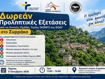 Δωρεάν προληπτικές εξετάσεις από τις ΚΟΜΥ του ΕΟΔΥ στο Συρράκο 